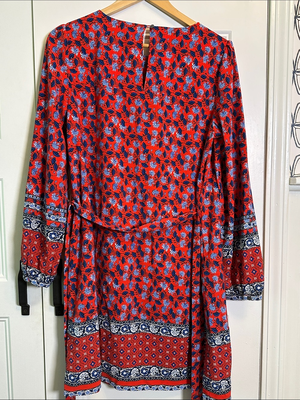 LOFT Red & Blue Floral Long Sleeve Wrap Dress - Picture 4 of 5